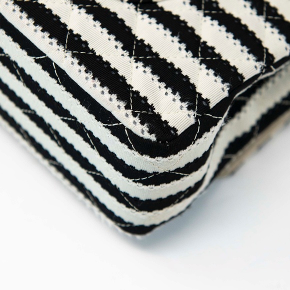 Chanel Quilted Striped Fabric Classic Medium Double Flap Bag - Picture 10 of 16